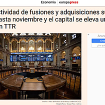 La actividad de fusiones y adquisiciones sube un 2% hasta noviembre y el capital se eleva un 20%, segn TTR